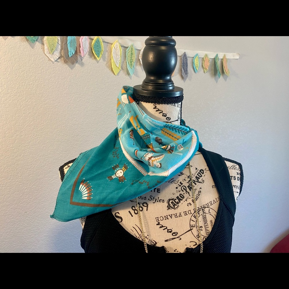 Vintage Teal Hankerchief with Bears
